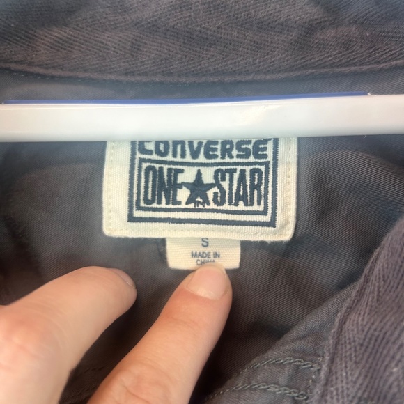 Converse Shirt Men Small Gray 100% Cotton Long Sleeve Pocket Collar Button Down - Picture 7 of 10